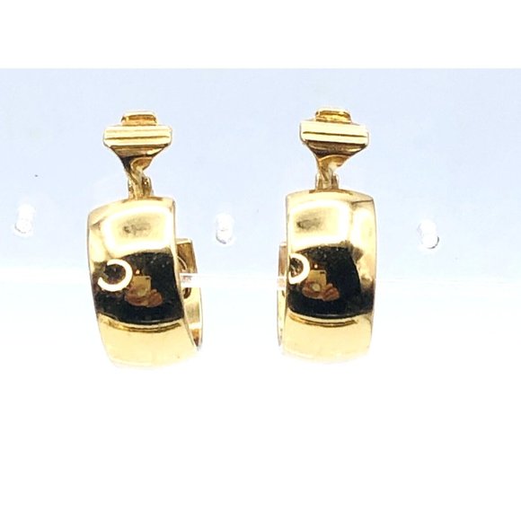 Vintage MONET Hoop Earrings Gold Tone Bold Shiny Wide Huggie Clip On Earrings - Picture 5 of 8